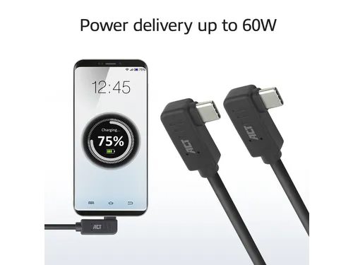 Kabel ACT USB-C hoek links/rechts 10Gbps 2m
