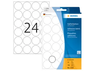 HERMA 2260 Multipurpose etiketten Rond 25mm Wit 768 stuks - 1