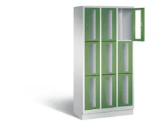 Lockerkast 1800x900x500mm 3x3 vakken Cilinderslot, Sokkel, RAL6011