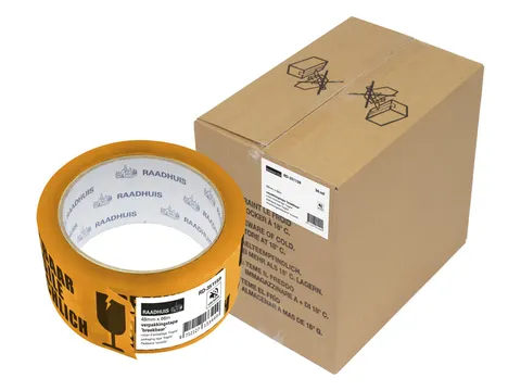 Verpakkingstape Raadhuis PP 48mmx66m breekbaar doos a 36 rol low nois