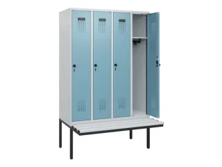 locker met bank,HxBxD 1950x1200x815mm,4vak,vak B 300mm,draaigrendel - 1