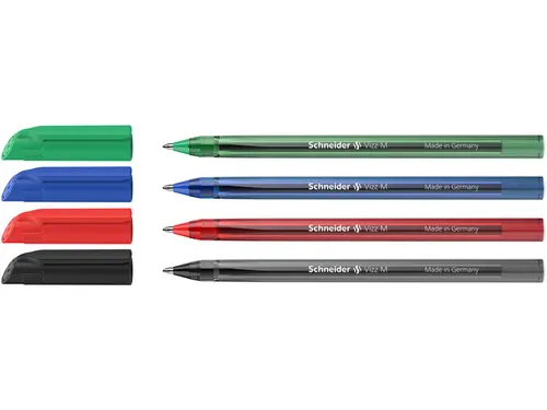 Balpen Schneider Vizz M blister a 4st. (zwart,rood, blauw,groen)