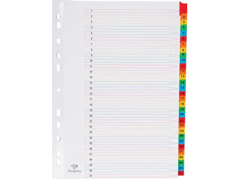 Tabblad Karton A4 Assorti 31-delig 1-31 11-gaats