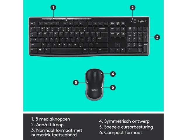 Logitech C270-webcam en MK270 draadloze toetsenbord- en muiscombinatie
