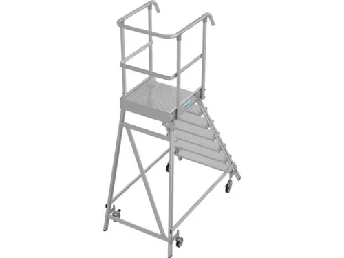 bordestrap,verrijdbaar,bordes H 1,7m,7treden,aluminium,4zwenkwielen