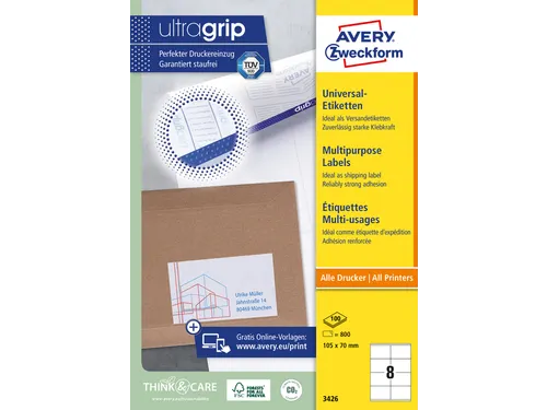 Etiket Avery Zweckform 3426 105x70mm wit 800stuks