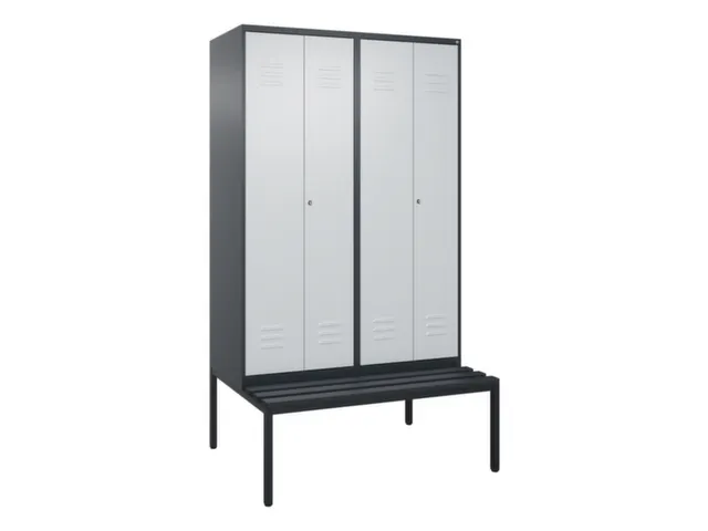 PBM-locker met bank,HxBxD 2120x1200x815mm,4vak,vak B 300mm,cil.-slot