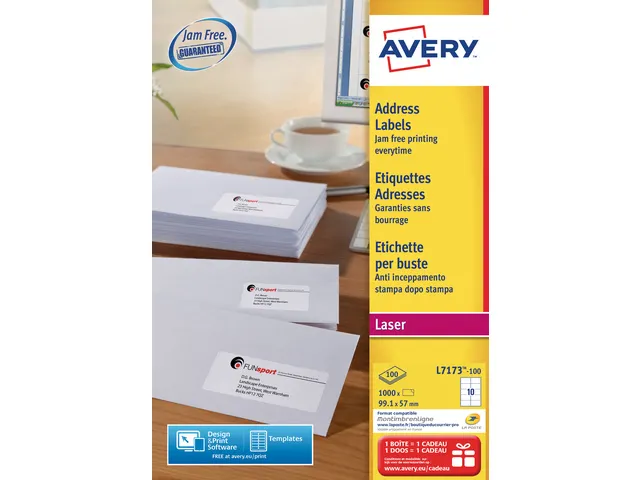 adresetiket Avery QuickPeel 99,1x57 wit 100 vel 10 etiketten per vel