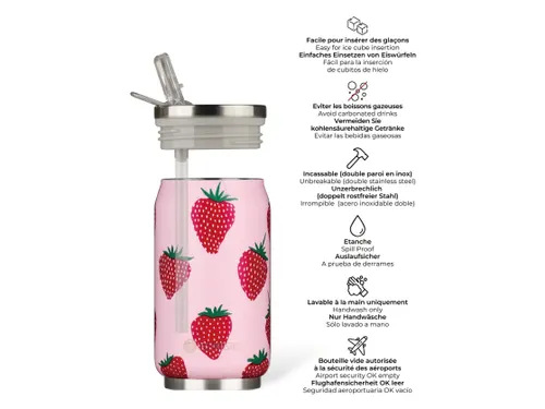 Thermosbeker Les Artistes Paris blik 280ml Strawberry met rietje