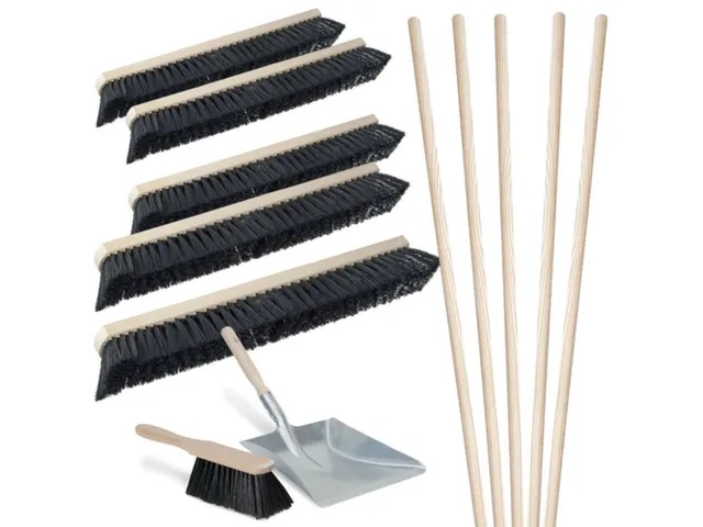 Bezemset,5xpaardenhaarbezem,5xsteel,1xstoffer+blik,Werk b 1000mm