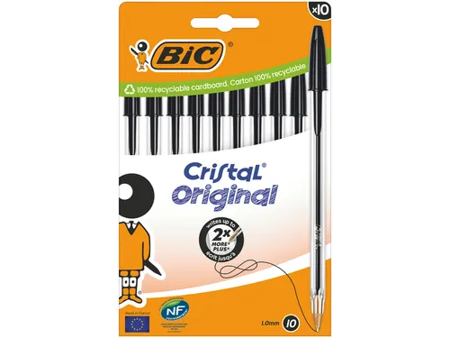 Balpen Bic Cristal medium zwart blister à 10 stuks