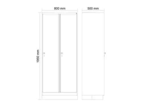 locker,HxBxD 1950x800x500mm,2vak,vak B 400mm,cil.-slot,sokkel