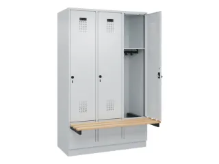 locker met bank,HxBxD 1950x1200x815mm,3vak,vak B 400mm,draaigrendel - 1