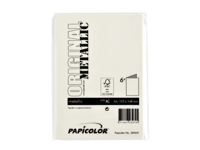 Correspondentiekaart Papicolor dubbel 105x148mm metallic ivoor pak 6 s