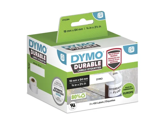 Etiket Dymo 1933085 industrieel 19x64mm 2 rollen á 450 stuks wit