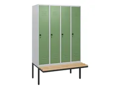 locker met bank,HxBxD 1950x1200x815mm,4vak,vak B 300mm,draaigrendel