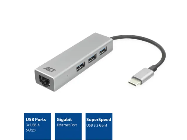 Hub ACT USB-C 3.0 3x USB-A Gigabit ethernet