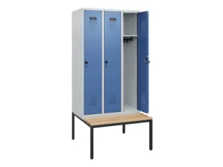 locker met bank,HxBxD 1950x900x815mm,3vak,vak B 300mm,draaigrendel - 1