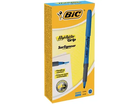 Bic Markeerstift Highlighter Grip Blauw, Doos Met 12 Stuks