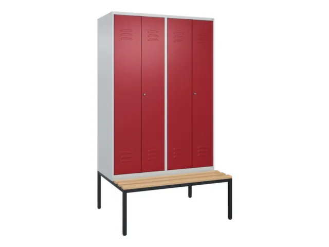 PBM-locker met bank,HxBxD 2120x1200x815mm,4vak,vak B 300mm,cil.-slot