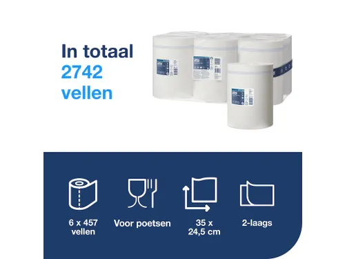 Poetsrol Tork 2-laags Wit 101250 M2 160 Meter