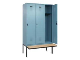 locker met bank,HxBxD 2120x1200x815mm,3vak,vak B 400mm,draaigrendel - 2