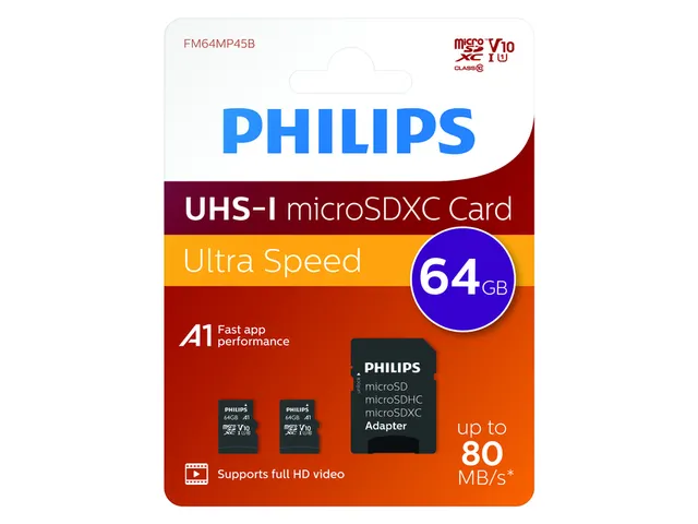 Geheugenkaart Philips micro SDXC Class 10 UHS-I U1 64GB 2 stuks