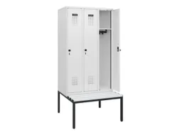 locker met bank,HxBxD 1950x900x815mm,3vak,vak B 300mm,draaigrendel