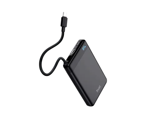 Powerbank Trust Fiera 10.000 met kabel 2 USB-poorten zwart