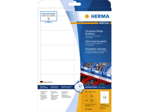 HERMA 4692 Weervaste Folie-etiketten A4 97x42,3mm Wit 300 stuks