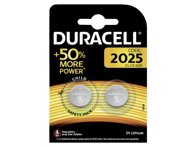 Batterij Duracell knoopcel 2x CR2025 lithium Ø20mm 3V-170mAh