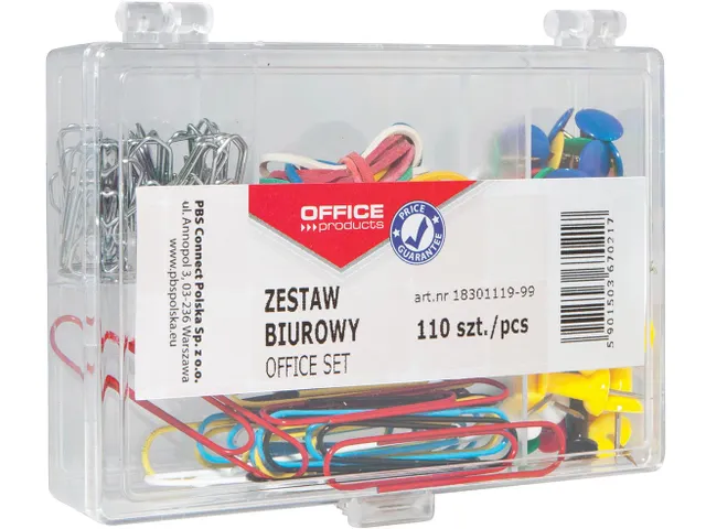 Kantoorset punaises, gummen, paperclips 110 stuks