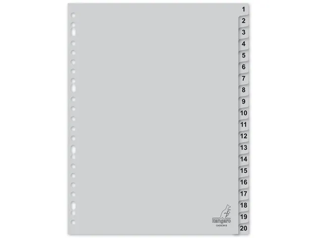 Tabblad Kangaro A4 cijfers PP 120 micron grijs 23-gaats 20-delig EB