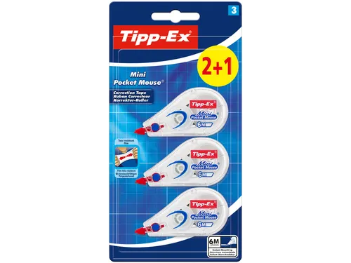 Correctietape Tipp-Ex mini pocket mouse 5mmx6m blister 2+1 gratis