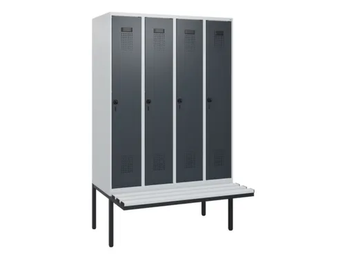 locker met bank,HxBxD 1950x1200x815mm,4vak,vak B 300mm,draaigrendel