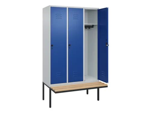 locker met bank,HxBxD 2120x1200x815mm,3vak,vak B 400mm,draaigrendel