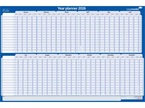 Projectplanner 2026 Legamaster 90x60cm horizontaal gelamineerd Engelst