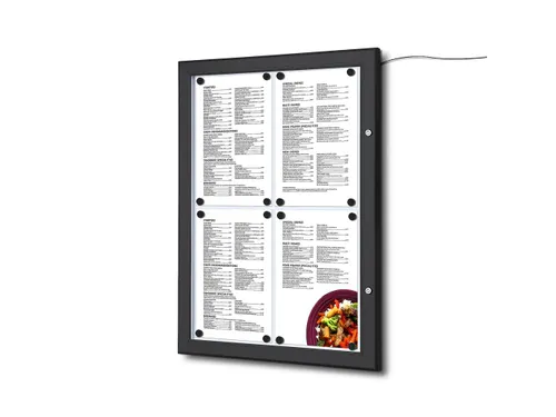 Menuvitrine Vergrendelbaar Outdoor Zwart 4xA4 LED verlicht