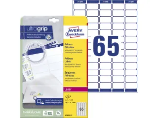 laseretiket Avery 38,1x21,2mm wit 25 vel 65 etiketten per vel - 1