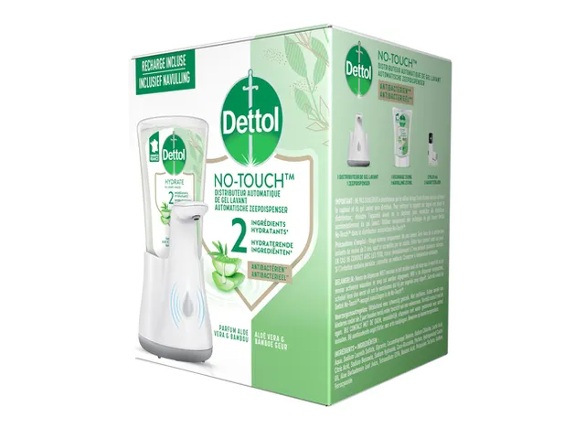 Distributeur savon mains Dettol Hydrating No Touch Kit avec savon 250m