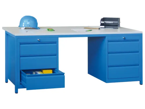 Werkplaatsbureau Bxdxh 1700x800x720mm 6laden Ral7035 Front Ral3000