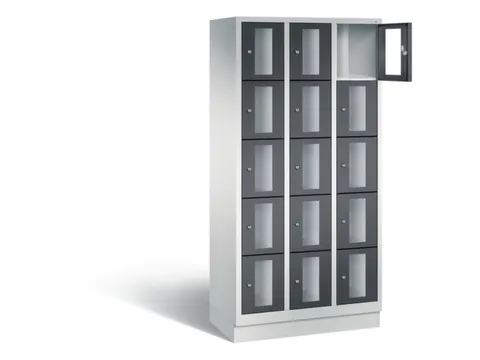 Lockerkast 1800x900x500mm 3x5 vakken Cilinderslot, Sokkel, RAL7021