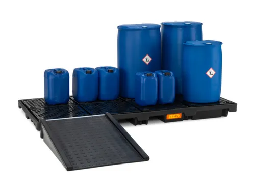 PE-opvangbak,v. 8x200l vat,opvangvol. 270l,HxBxD 180x2480x1280mm