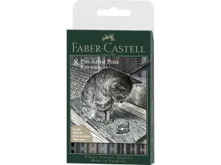 Tekenstift Pitt Artist Pen etui 8 stuks zwart en grijs assorti - 1