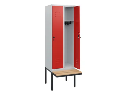 locker met bank,HxBxD 1950x600x815mm,2vak,vak B 300mm,draaigrendel