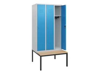 locker met bank,HxBxD 1950x900x815mm,3vak,vak B 300mm,cil.-slot - 2