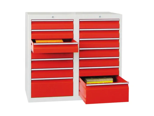 ladekast,HxBxD 900x1000x500mm,14lade(n),RAL7035,front RAL3000