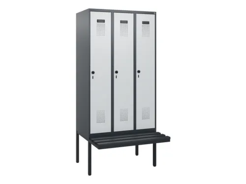 locker met bank,HxBxD 1950x900x815mm,3vak,vak B 300mm,draaigrendel