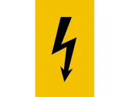 waarschuwingsbord,v. binnen/buiten,Spanningsteken,PVC,geel/zwart
