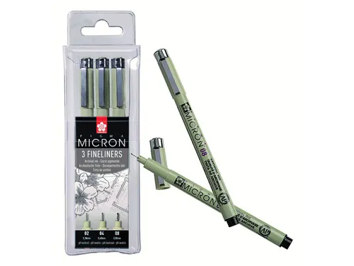 Fineliner Sakura Pigma Micron set à 3 schrijfbreedtes fijn zwart